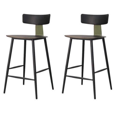 Kit 2 Banquetas Baixas Analu Rivatti 89cm (alt) Assento Encosto Pp Preto Detalhe Pu Verde Base Aço