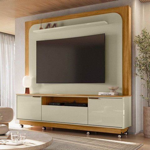 Estante para TV e Home Theater até 75 Polegadas 200CMX197,5cm 2 Portas 1 Gaveta Rodízios Nilo
