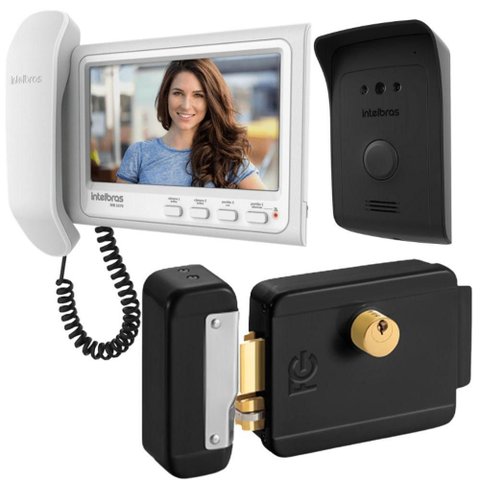 Kit 1 Vídeo Porteiro Interfone Ivr 1070 Hs + 1 Fechadura Preta Reversível Fcfec01n Ivr1070