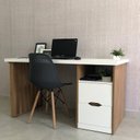 Ver imagem 4 de Conjunto com 2 Escrivaninhas Florence Elegante com Pés Ripados, e Nichos 4 Gavetas Branco E Olmo