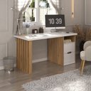Ver imagem 3 de Conjunto com 2 Escrivaninhas Florence Elegante com Pés Ripados, e Nichos 4 Gavetas Branco e Olmo Artany