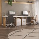 Ver imagem 1 de Conjunto com 2 Escrivaninhas Florence Elegante com Pés Ripados, e Nichos 4 Gavetas Branco E Olmo