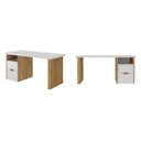 Ver imagem 2 de Conjunto com 2 Escrivaninhas Florence Elegante com Pés Ripados, e Nichos 4 Gavetas Branco e Olmo Artany