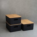 Ver imagem 4 de Kit Caixa organizadora canelada tampa bambu 16l preta Oikos