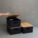 Ver imagem 5 de Kit Caixa organizadora canelada tampa bambu 16l preta Oikos