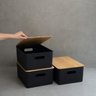 Kit Caixa organizadora canelada tampa bambu 16l preta Oikos - 5