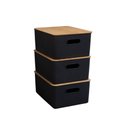 Ver imagem 1 de Kit Caixa organizadora canelada tampa bambu 16l preta Oikos