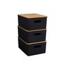 Kit Caixa organizadora canelada tampa bambu 16l preta Oikos - 1