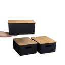 Ver imagem 7 de Kit Caixa organizadora canelada tampa bambu 16l preta Oikos