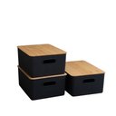 Ver imagem 6 de Kit Caixa organizadora canelada tampa bambu 16l preta Oikos