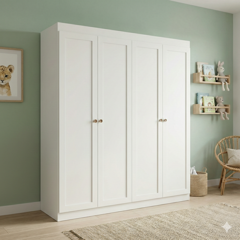 Guarda Roupa Infantil Americano 4 Portas 2 Gavetas Branco Alecrim