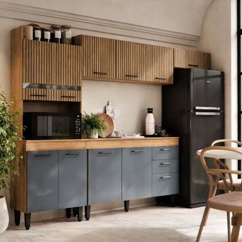 Armário de Cozinha Completa Modulada Grande com Nicho 11 Portas e Gavetas com Nichos para Utensilios