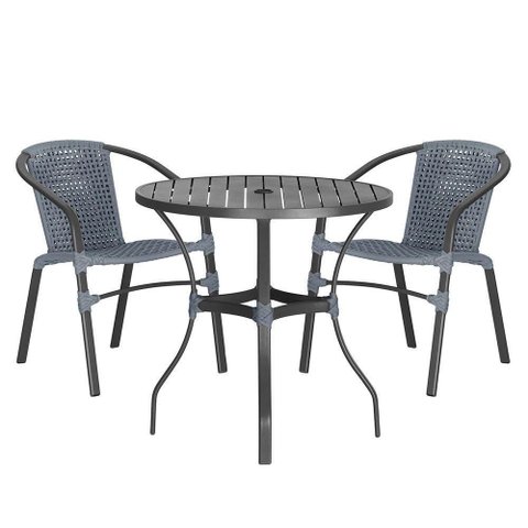 02 Cadeiras Floripa e Mesa Roma 80cm Preta Trama Original Prata