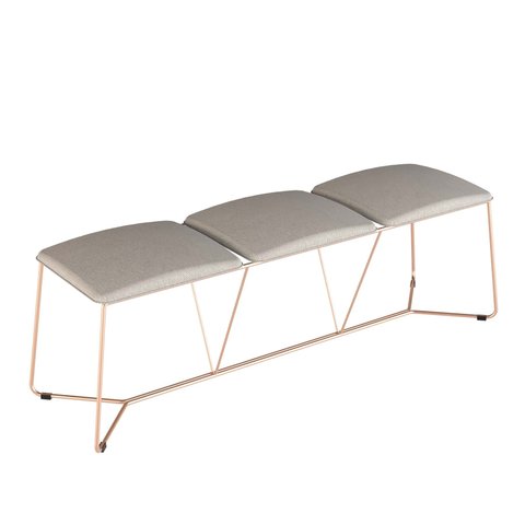 Banco 3 Lugares de Metal Iron com Assento Estofado Cobre