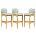Ver imagem 1 de Kit 3 Banquetas Alta com Encosto Decor Madeira Mel Linho Verde L84 Rmi