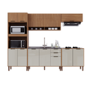 Ver imagem 3 de Cozinha Modulada Torre Quente Aéreo Ripado 5 Peças sem Tampo Florença Marrom/Freijó/Off White