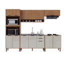 Ver imagem 3 de Cozinha Modulada Paneleiro Forno Aéreo 2 Portas Ripado 5 Peças Florença Marrom/Freijó/Off White