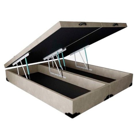Cama Box Baú Queen Bipartido Sintético Bege 42x158x198