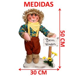 Espantalhos Decoração de Festa Junina Caipira com Placa 50cm Menino - 3