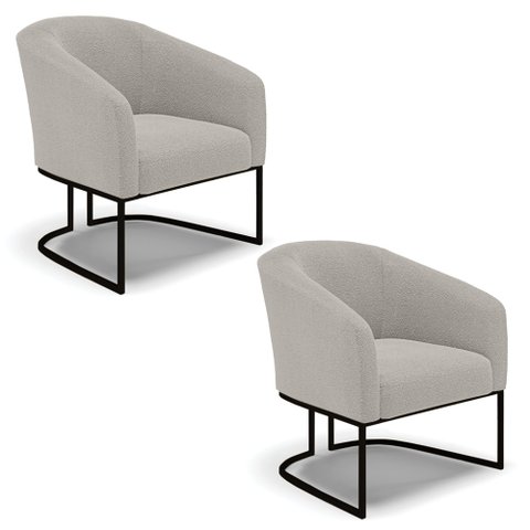 Poltrona para Sala Industrial Preto Kit 2 Stella Bouclê Cinza D03 - D'Rossi