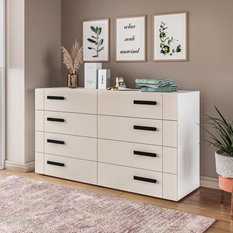 Cômoda Lisboa com 8 Gavetas 150x83,5cm Branco/Creme 240838