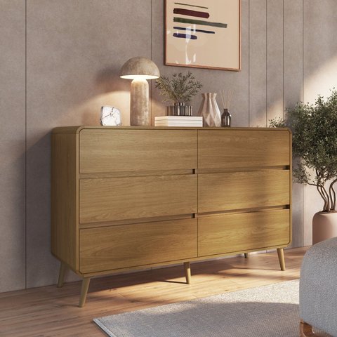 Cômoda para Quarto 6 Gavetas em Mdf e Mdp Curve