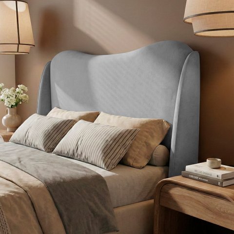 Cabeceira Orgânica para Cama Box Casal Padrão Luma 140cm Chenille Bouclê Prata - Desk Design