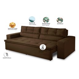 Sofá Retrátil e Reclinável 3 lugares com Molas 1,80m Vegas Suede Marrom Adonai Estofados - 2
