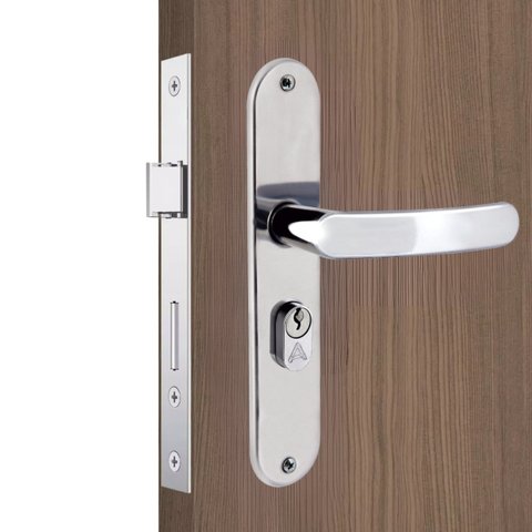 Fechadura para Porta Externa Perfil Aredondado Aço Inox Polido Cromado | Aliança