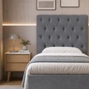 Ver imagem 2 de Cabeceira para Cama Solteiro Estofada Capitonê Luna Vilajo em Suede Cinza – 0,88 m