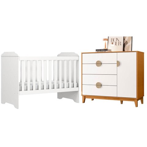 Berço Americano Mini Cama Mel com Cômoda Sapateira Ipe Branco Cinamomo - Móveis Albatroz