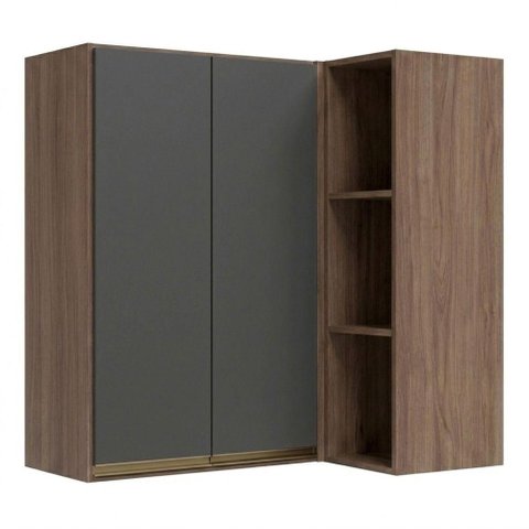 Armario Aereo de Canto 2 Portas 3 Nichos MDF 86x90 cm Kali 193661 Carvalho Toq Chumbo Nicioli