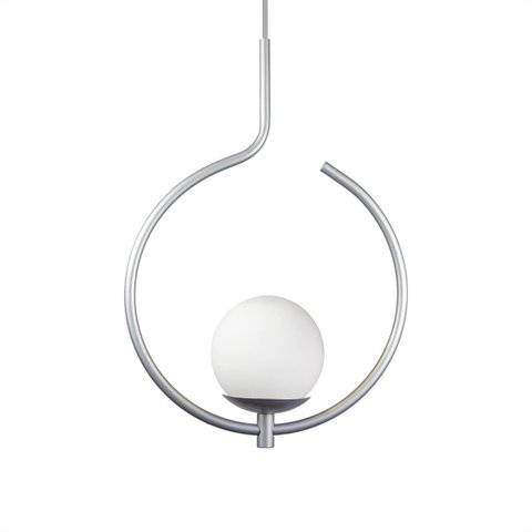 Pendente Lustre On Loop Prata com Globo de Vidro Branco