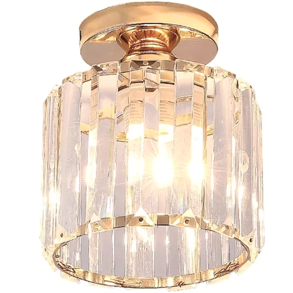 Luminária Plafon 17cm Metal Dourado 15 Cristais Lustre Teto Gimpo Kjgd-01-gold