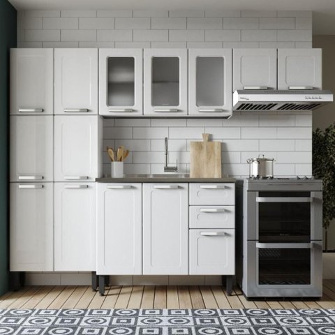Cozinha Completa Aço com Pia 14 Ptas 2 Gav Múltipla Branco