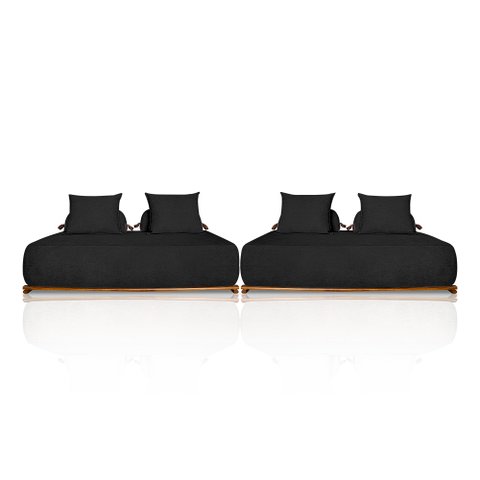 Sofá Modulado com Almofadas Soltas Pés Madeira Maciça 320cm Homer Bouclê Preto G63 - Gran Belo