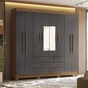 Ver imagem 1 de Guarda-roupa Casal Santana 8 Portas 6 Gavetas com Espelho Jatoba/grafite - Pnr Móveis