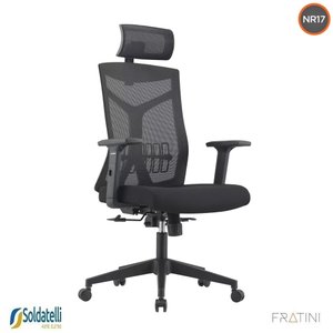 Cadeira Office Giratória Lugano Pp Preta Braços e Apoio de Cabeça Reguláveis Nr17 - Fratini