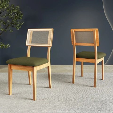 Cadeira 100% MDF Estofadas com Encosto em Tela Carvalho Rosé/Verde