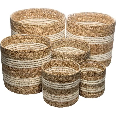Conjunto 6 Cachepots de Fibra Natural Bicolor com Forro Plástico - Wolff