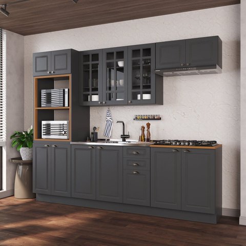 Cozinha Modulada 5 Peças 100% MDF Bari Chumbo