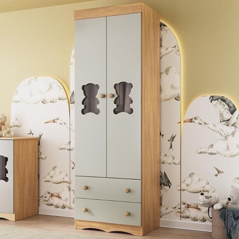 Guarda-roupa Infantil 62cm 2 Portas com Vidro e 2 Gavetas Doçura Multimóveis Mp4491 Madeirado/off