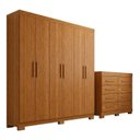 Ver imagem 2 de Conjunto Quarto Casal Guarda-Roupa 6 Portas Cômoda 8 Gavetas Papoulas Espresso Móveis Marrom/Cinamomo