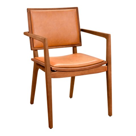 Cadeira para Mesa de Jantar Britney 55cm Madeira Maciça | Courino Caramelo - Sallar Home