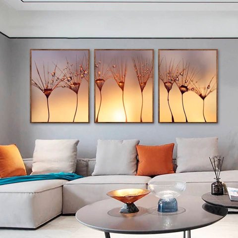 Kit com 3 Quadros Decorativos 70x50 cm Floral Fotografico  Moldura Caixa Preta de 3cm profundidade