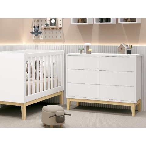 Cômoda Infantil 6 Gavetas Reller Classic Branco Fosco com Pés Madeira