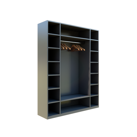 Armário Colmeia 01 Cabideiro + Prateleiras + Nichos / Expositor Roupas Closet - Preto - Cód. 102