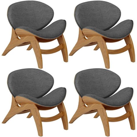 Kit 4 Poltronas Decorativa Orgânica Sala Living Kadosh L02 Linho Cinza Escuro