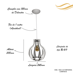 Luminária Pendente Madeira Bivolt Sala Quarto Mesa Ilha Balcão Pequim G Branco - 2
