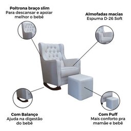 Cadeira Amamentação Cru Puff Linho com Balanço Bebe - 7